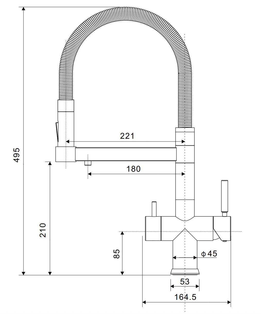 Dreiwege-Armatur aus gebürstetem Edelstahl und Schwarz, modernes Design, für Bad oder Küche, von WALUTAP.